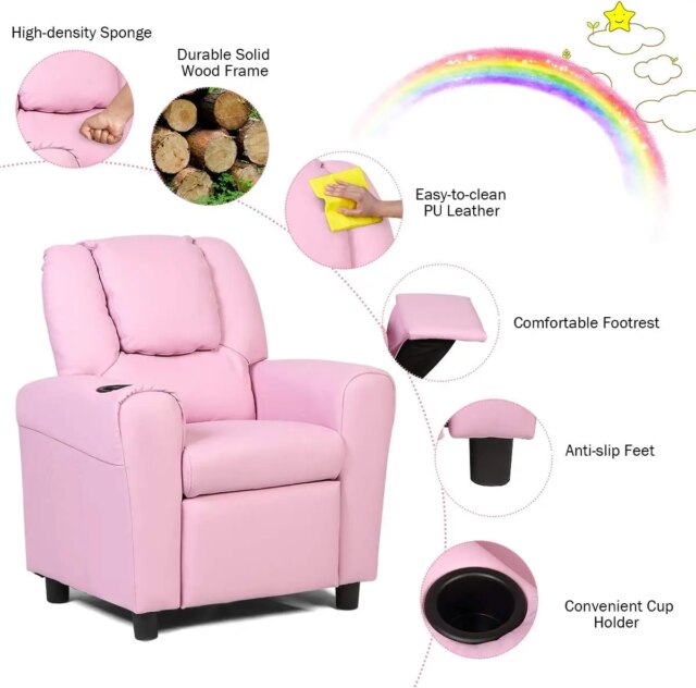 Costzon Kids Recliner Chair with Cup Holder, Toddler Room Furniture Children Armrest Sofa w/Headrest & Footrest for Girls Boys B - Image 5