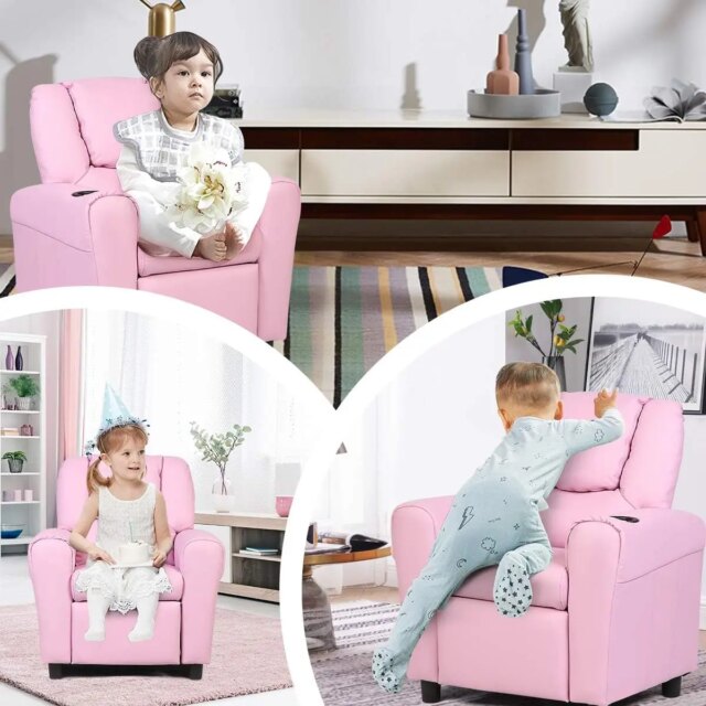Costzon Kids Recliner Chair with Cup Holder, Toddler Room Furniture Children Armrest Sofa w/Headrest & Footrest for Girls Boys B - Image 6