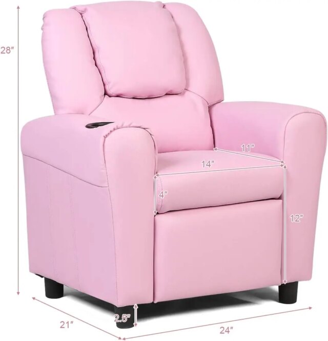 Costzon Kids Recliner Chair with Cup Holder, Toddler Room Furniture Children Armrest Sofa w/Headrest & Footrest for Girls Boys B - Image 3