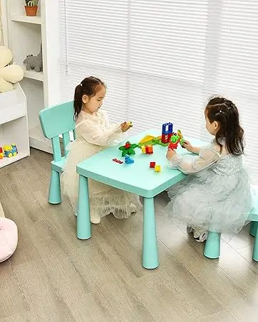 3 in 1 Kids Table and Chair Set, Wood Art Table & Easel Set with 2 Chairs, 6 Storage Bins, Paper Roller, Paint Cups for Draw