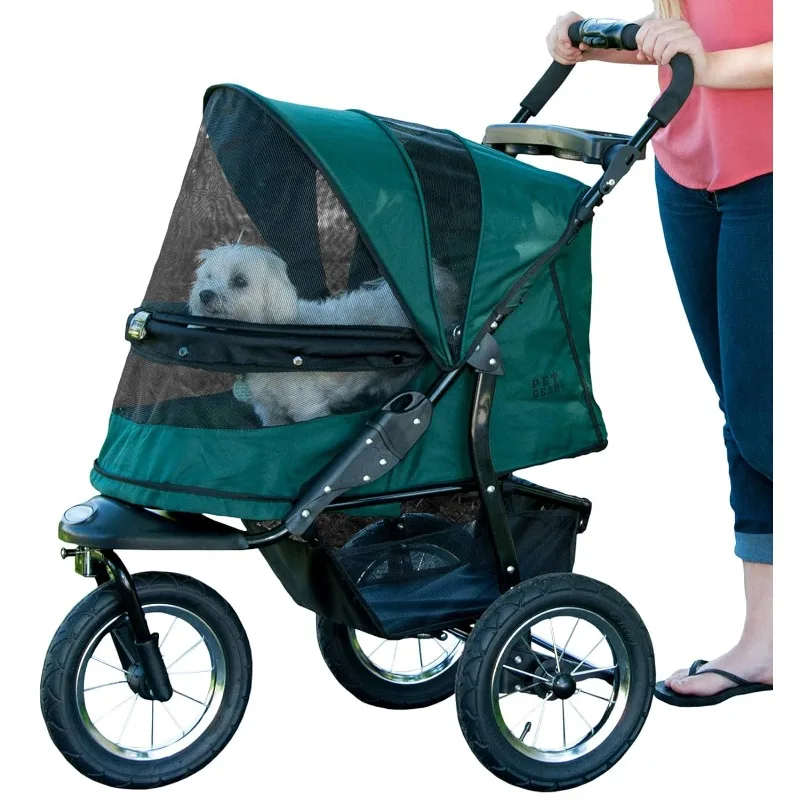 Pet Gear No-Zip Jogger Pet Stroller for Cats/Dogs, Zipperless Entry, Airless Tires, Easy One-Hand Fold, Cup Holder