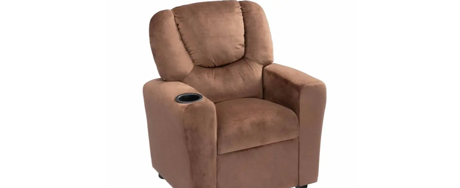 Back Kids Recliner Chair with Footrest & Cup Holders, Push Back Toddler Recliner with Cup Holder