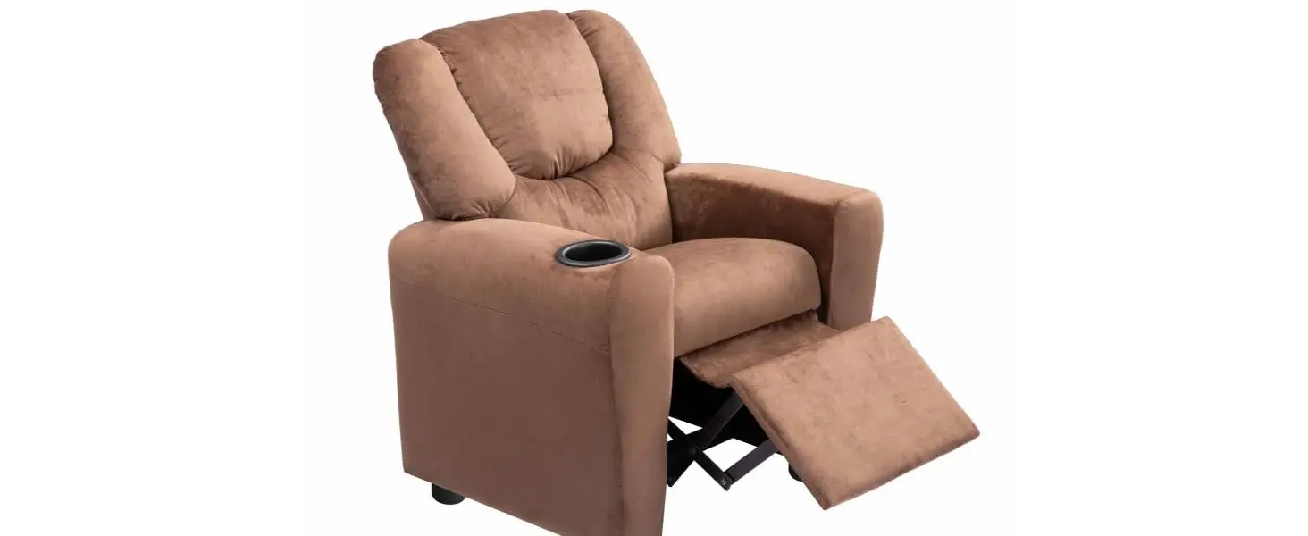 Back Kids Recliner Chair with Footrest & Cup Holders, Push Back Toddler Recliner with Cup Holder