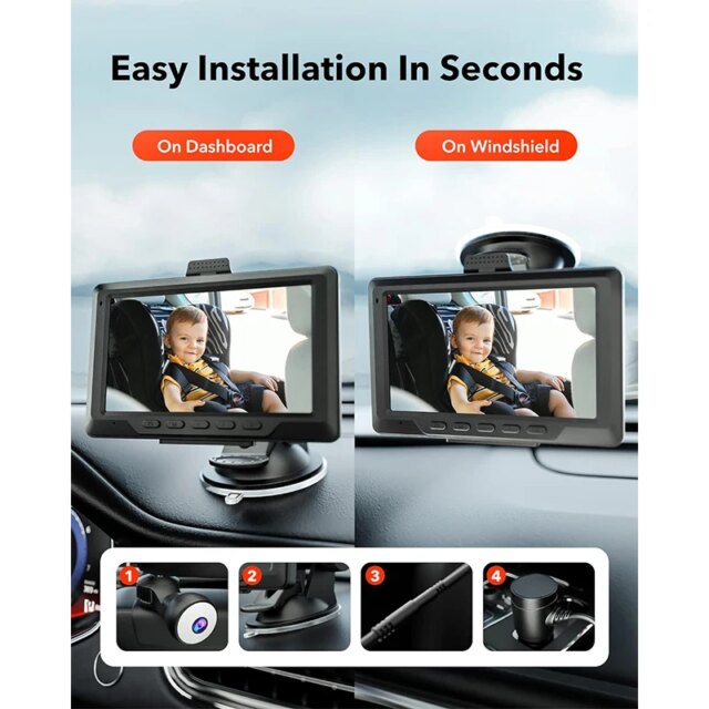 REDTIGER 4.4" Baby Car Camera 1080P HD Recording Full-Color Night Vision Infant Safety Car Seat Camera with 140° Wide Angle - Image 2