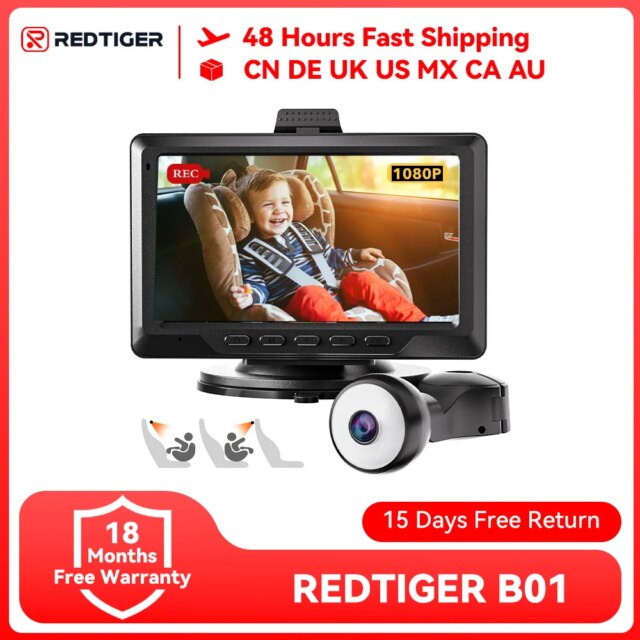 REDTIGER 4.4" Baby Car Camera 1080P HD Recording Full-Color Night Vision Infant Safety Car Seat Camera with 140° Wide Angle