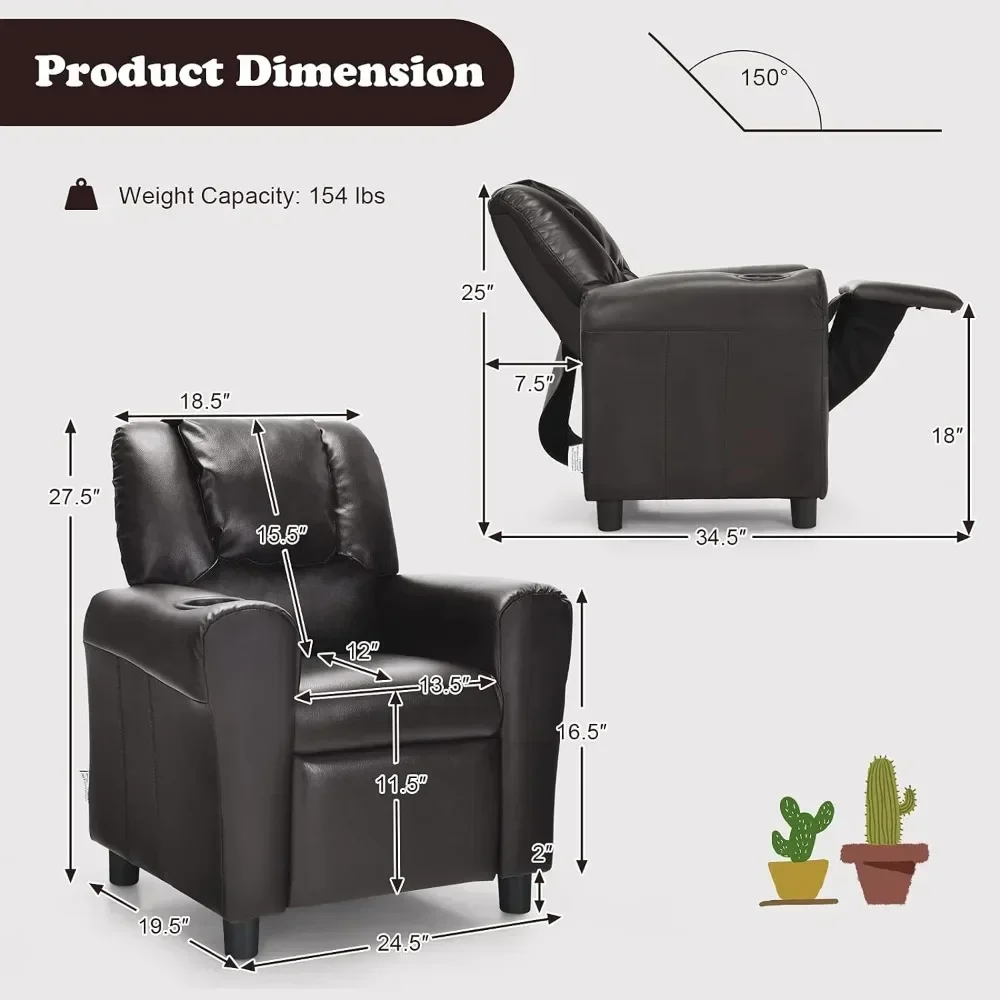 Children's lounge chair, children's armchair, padded sofa with cup holder,backrest,baby leather sofa with headrest and footstool