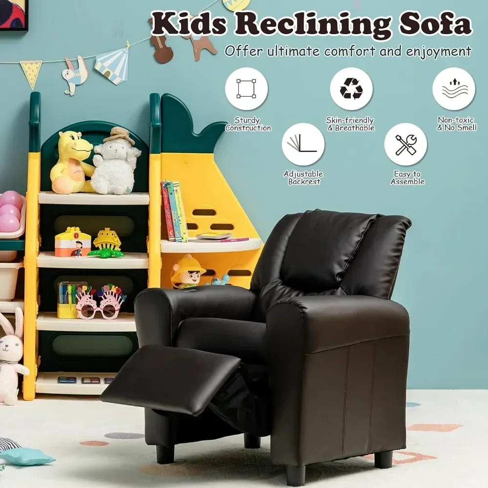 Children's lounge chair, children's armchair, padded sofa with cup holder,backrest,baby leather sofa with headrest and footstool