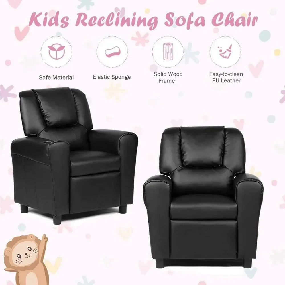 Children's lounge chair, children's armchair, padded sofa with cup holder,backrest,baby leather sofa with headrest and footstool