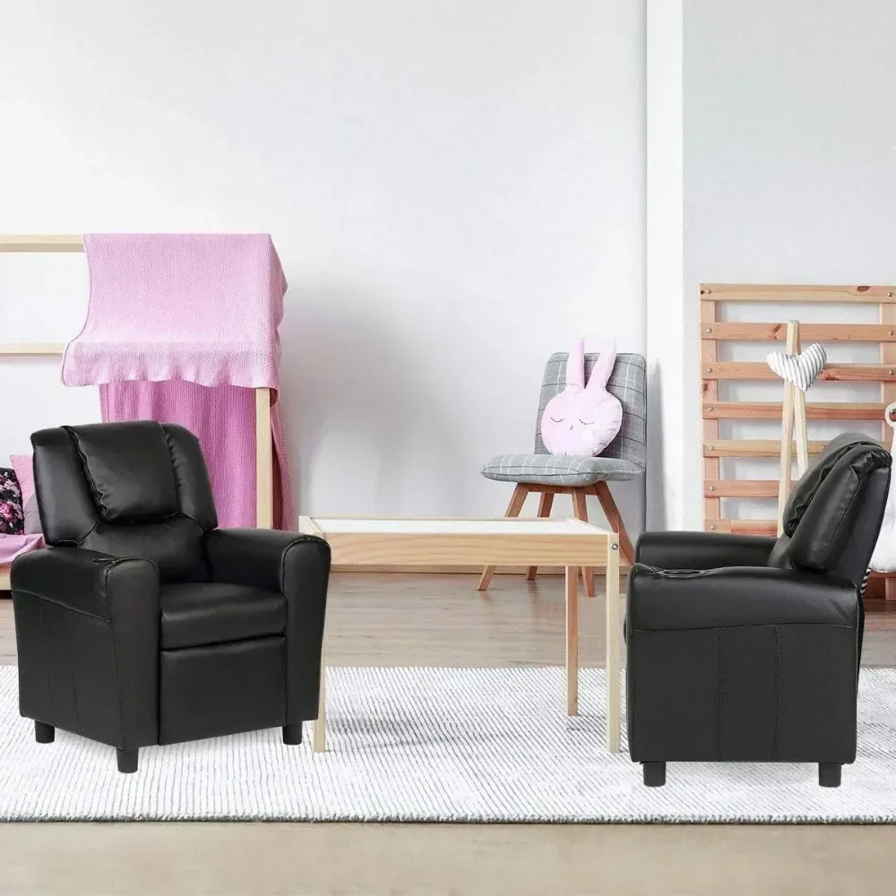 Children's lounge chair, children's armchair, padded sofa with cup holder,backrest,baby leather sofa with headrest and footstool