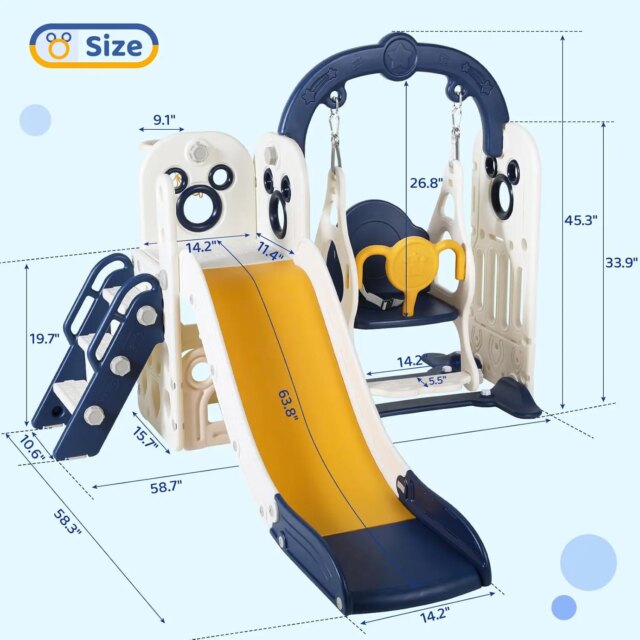 Swing Slide for Kids, 6 in 1 Slide Climber for Toddler, with Ball & Hoop, Storage Space, Suction Cup Reinforced Base, In/Outdoor - Image 3
