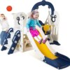 Swing Slide for Kids, 6 in 1 Slide Climber for Toddler, with Ball & Hoop, Storage Space, Suction Cup Reinforced Base, In/Outdoor - Image 2