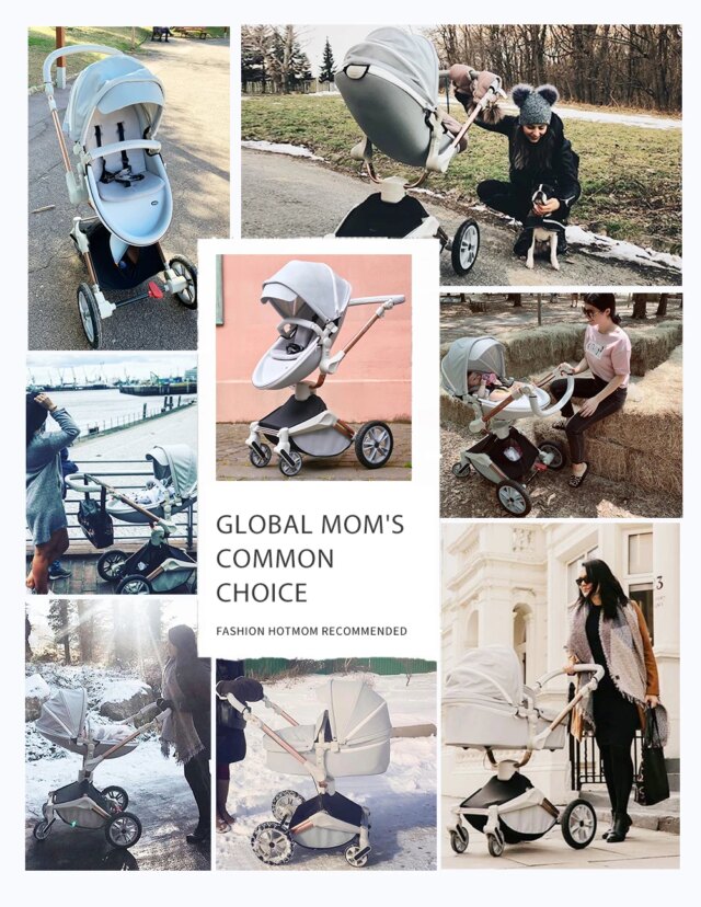 Hot Mom F023 Baby Stroller 2 in 1,Rotates 360 Degrees,PU Leather, Mosquito Net, Rain Cover, Adapter, Cup Holder, large wheels - Image 3