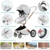 Hot Mom F023 Baby Stroller 2 in 1,Rotates 360 Degrees,PU Leather, Mosquito Net, Rain Cover, Adapter, Cup Holder, large wheels - Image 4