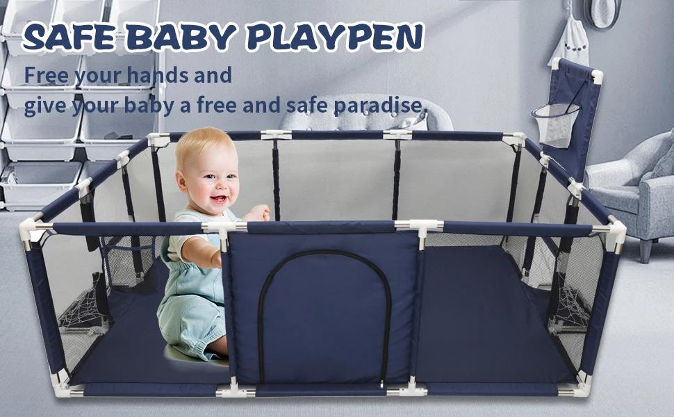 IMBABY Baby Playpens With Basketball Frame corralito for Babies Indoor Baby Playground Multifunctional Playpen for Children