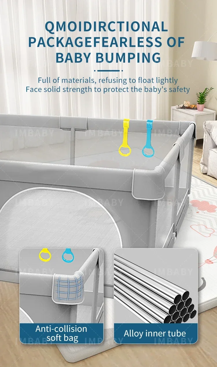 IMBABY Grey corral for Baby with Protective Angle Baby Playground Quality Baby Crawling Fence Game Playpen for Children Playpen