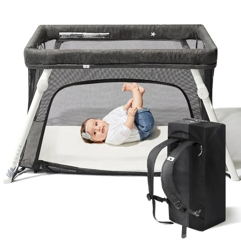 Travel Crib with Lightweight Backpack Design Certified Baby Safe Portable Crib Toddler Folding Playpen Compact