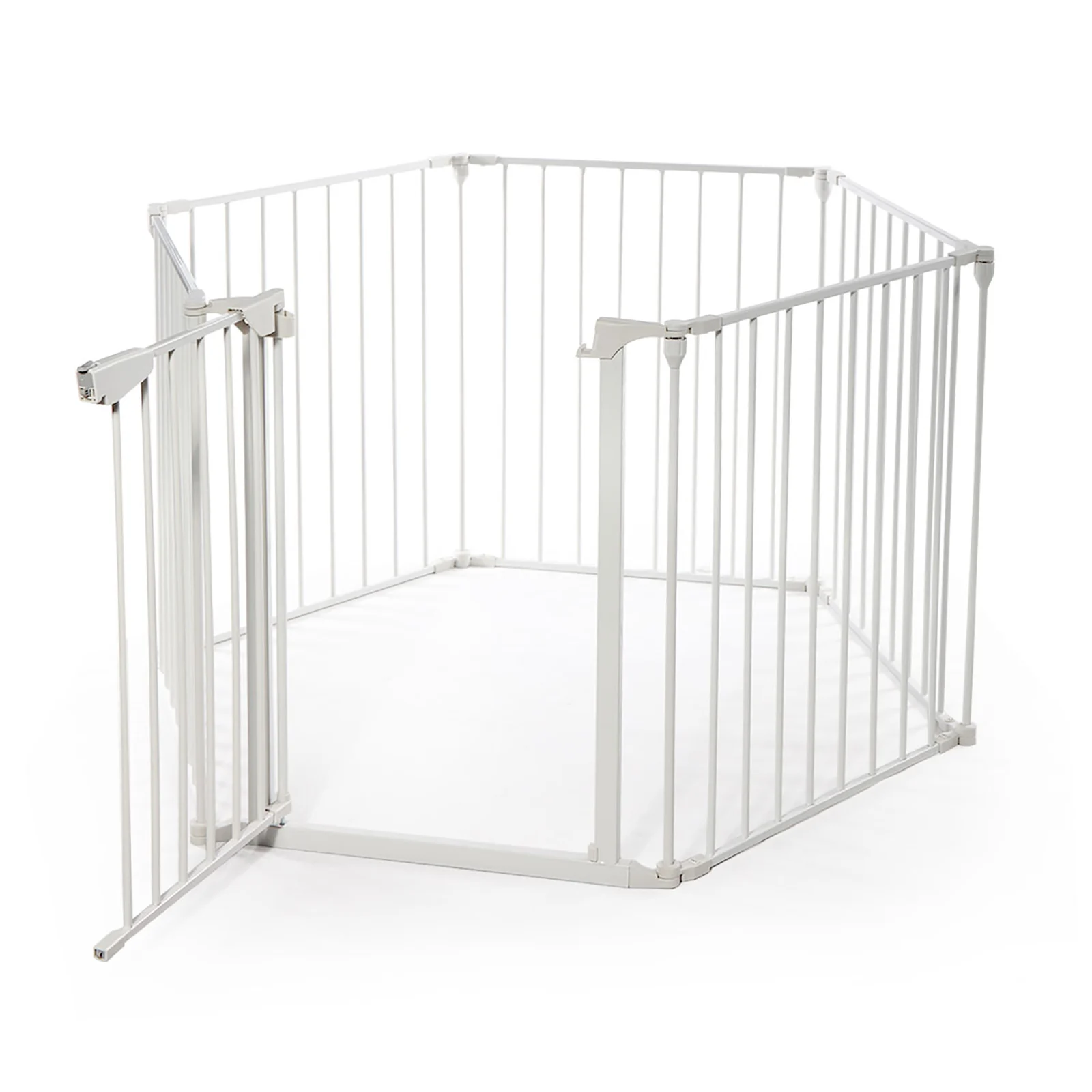 6-Panel Metal Baby Playpen Fireplace Safety Fence w/ Walk-Through Door in 2 Directions, 5-in-1 Extra Wide Barrier Gate for Indoo