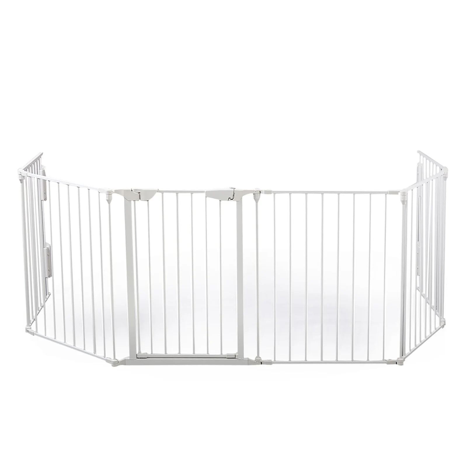 6-Panel Metal Baby Playpen Fireplace Safety Fence w/ Walk-Through Door in 2 Directions, 5-in-1 Extra Wide Barrier Gate for Indoo