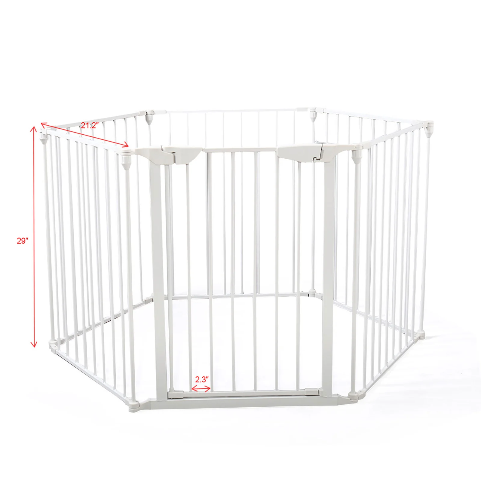 6-Panel Metal Baby Playpen Fireplace Safety Fence w/ Walk-Through Door in 2 Directions, 5-in-1 Extra Wide Barrier Gate for Indoo