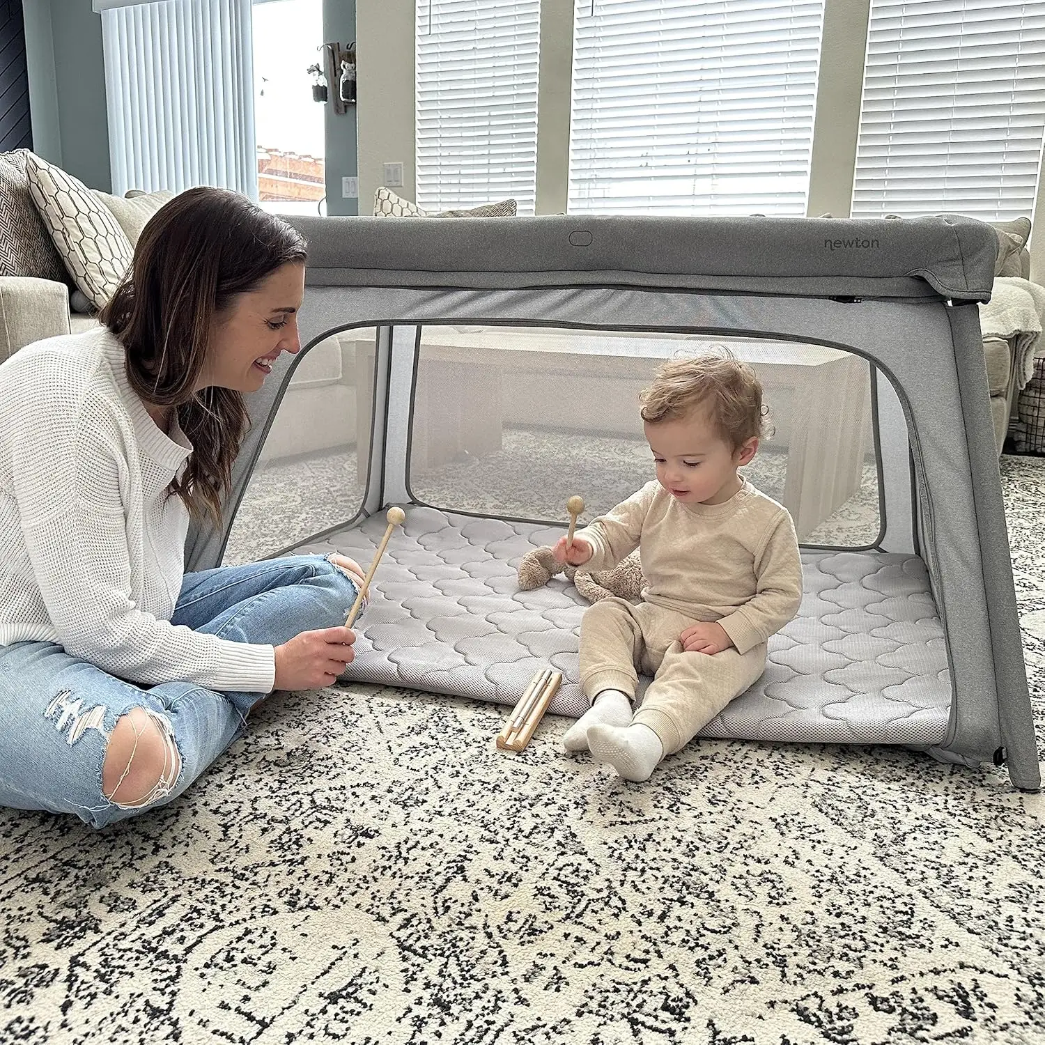 Newton Baby Travel Crib and Play Yard - 2023 Model | 100% Breathable & Washable Portable Playpen | Largest-in-Class with