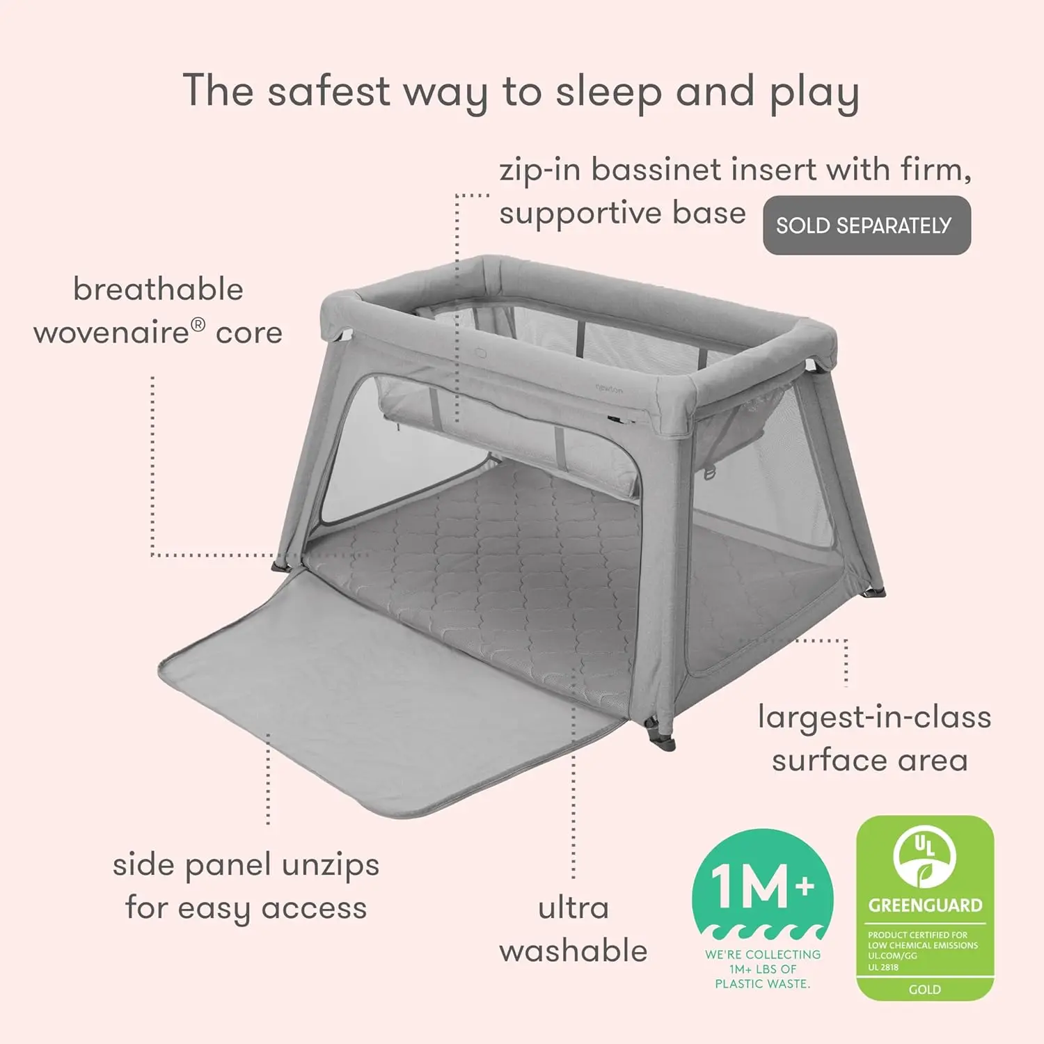 Newton Baby Travel Crib and Play Yard - 2023 Model | 100% Breathable & Washable Portable Playpen | Largest-in-Class with