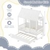 Twin Bed with Trundle, Kids Bed Frame with 82" Tall Roof, Windows and Guardrail, Wooden Playhouse Bed,No Box Spring Needed,White - Image 6