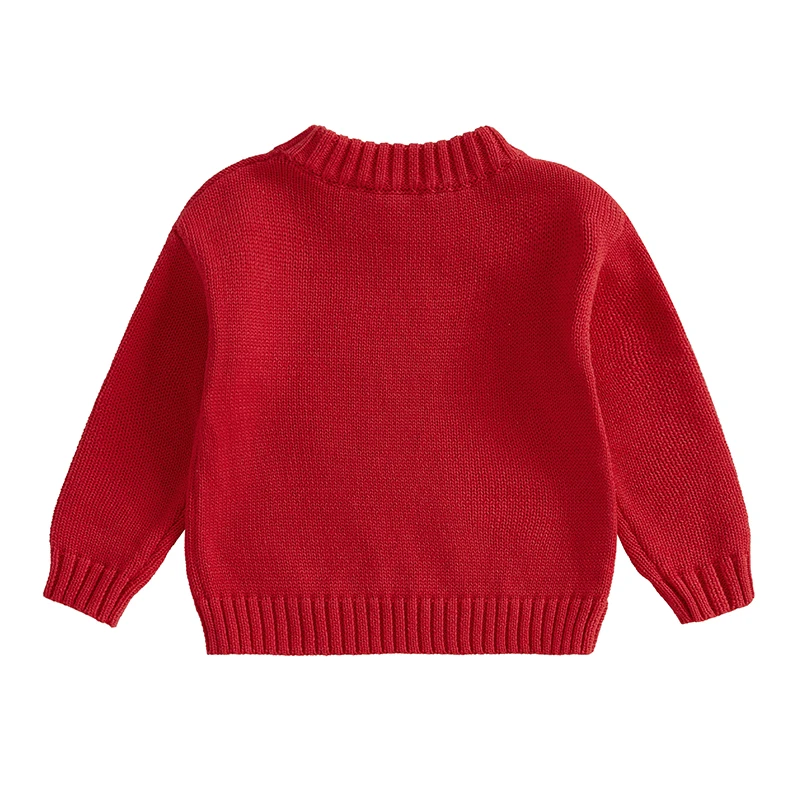 Little Girls Bow Pattern Sweaters Long Sleeve Round Neck Ribbed Knitted Pullover Tops Fall Winter Knitwear