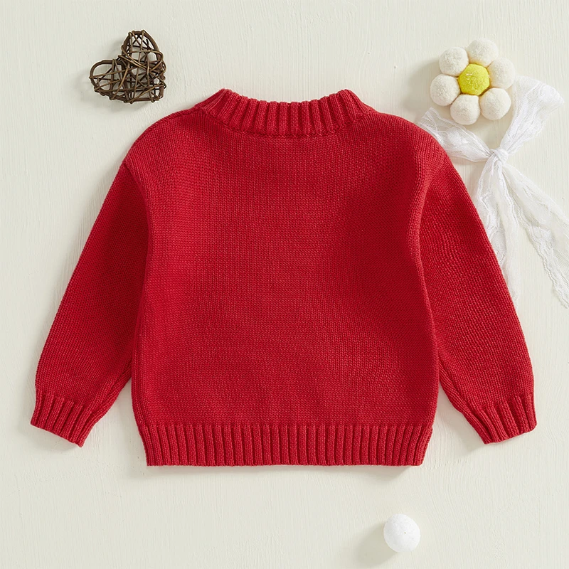 Little Girls Bow Pattern Sweaters Long Sleeve Round Neck Ribbed Knitted Pullover Tops Fall Winter Knitwear