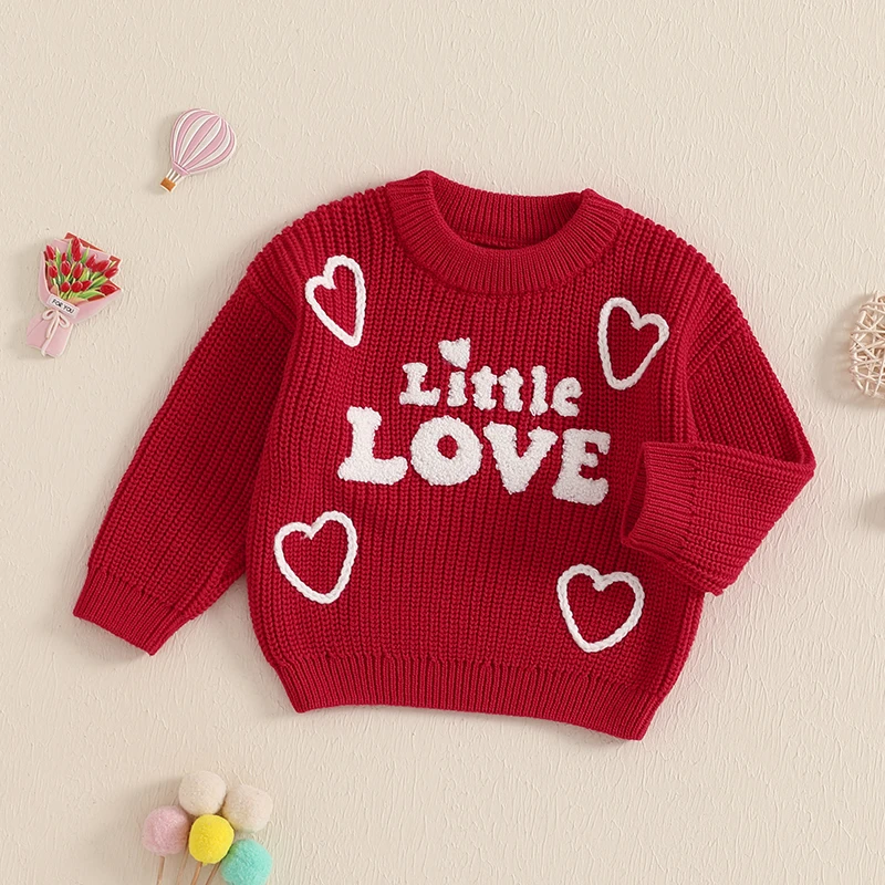 0-3Years Baby Boys Girls Sweaters Fall Winter Warm Knitwears Fashion Love Heart Letter Pattern Long Sleeve Crew Neck Pullovers