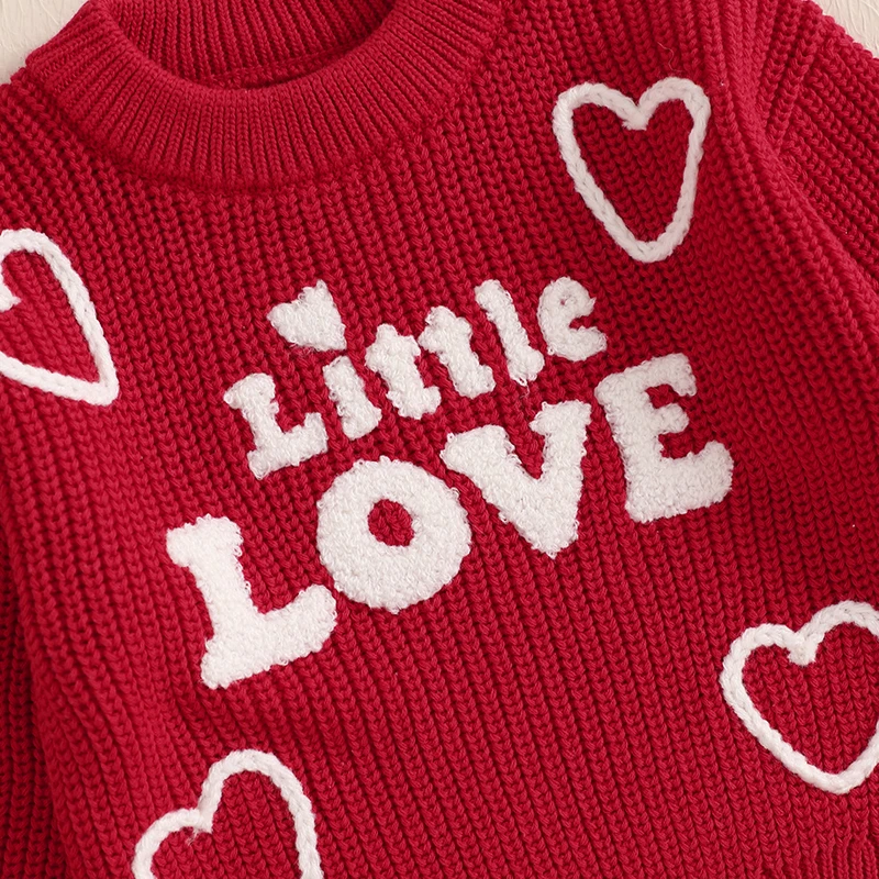 0-3Years Baby Boys Girls Sweaters Fall Winter Warm Knitwears Fashion Love Heart Letter Pattern Long Sleeve Crew Neck Pullovers