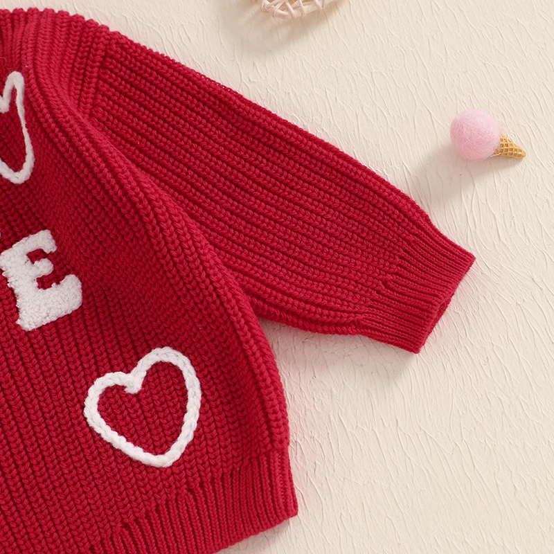 0-3Years Baby Boys Girls Sweaters Fall Winter Warm Knitwears Fashion Love Heart Letter Pattern Long Sleeve Crew Neck Pullovers