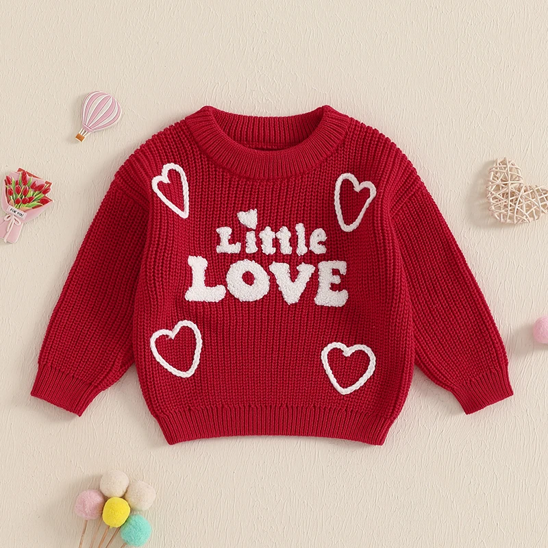 0-3Years Baby Boys Girls Sweaters Fall Winter Warm Knitwears Fashion Love Heart Letter Pattern Long Sleeve Crew Neck Pullovers