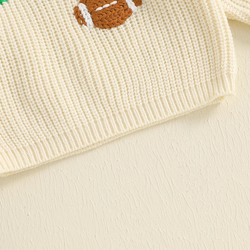 Kids Unisex Autumn Pullover Sweater with Football Patchwork Detail Cozy Crew Neck Knitwear for Cold Weather