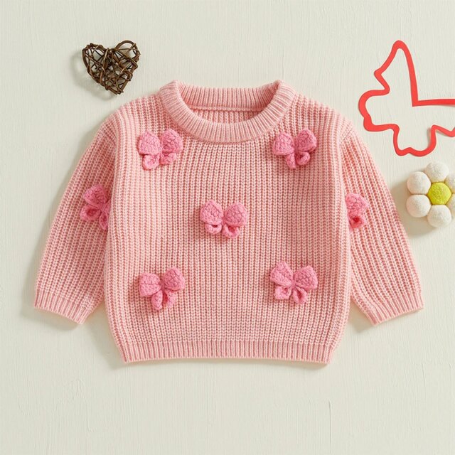 Adorable Baby Girl Autumn Pullover Sweater with 3D Bow Detail Cozy Long Sleeves and Crew Neck for Cold Weather Warmth - Image 4