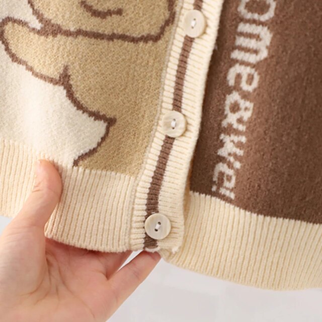 Kids Sleeveless V-Neck Sweater Vest with Bear Print Button Down Pullover Knitted Tank Top for Toddlers - Image 5