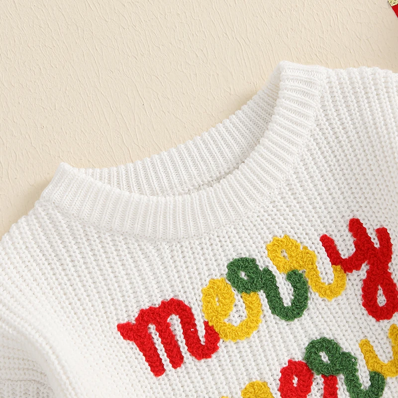 Children s Winter Sweater with Festive Embroidered Design Cozy Crew Neck Pullover for Boys and Girls Holiday Knitwear for