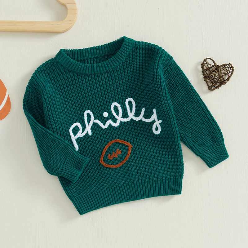 Newborn Baby Boys Sweater Autumn Winter Rugby Embroidery Warm Knitted Long Sleeves Pullovers Toddlers Fashion Knitwears Jumpers