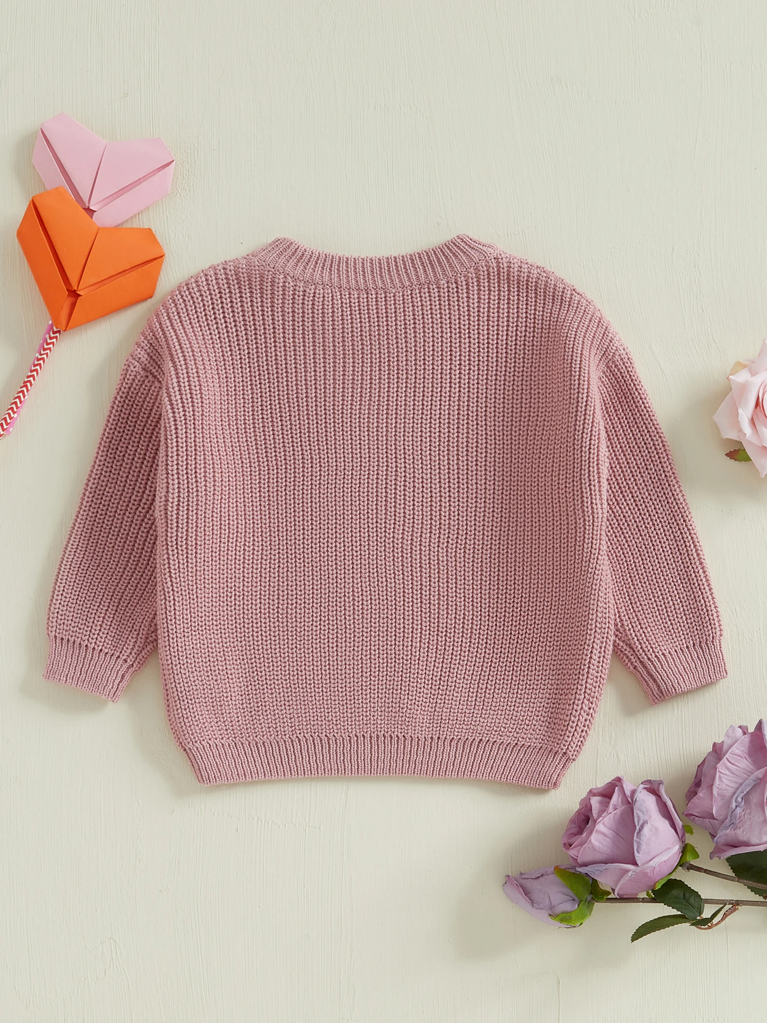 Infant Valentine s Day Sweater with Heart Embroidery and Long Sleeve Crew Neck Knitwear Pullover for Toddlers