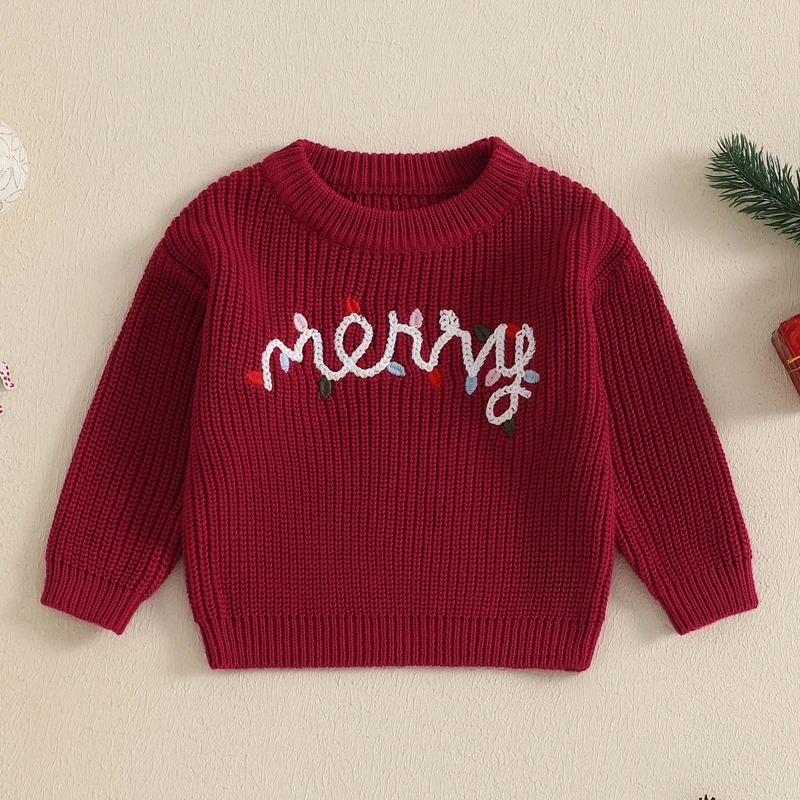 Children s Holiday Sweaters Cozy Winter Knitwear Festive Pullovers Warm Jumper Tops with Cute Embroidered Designs