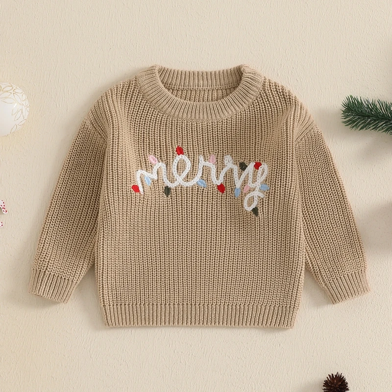 Children s Holiday Sweaters Cozy Winter Knitwear Festive Pullovers Warm Jumper Tops with Cute Embroidered Designs