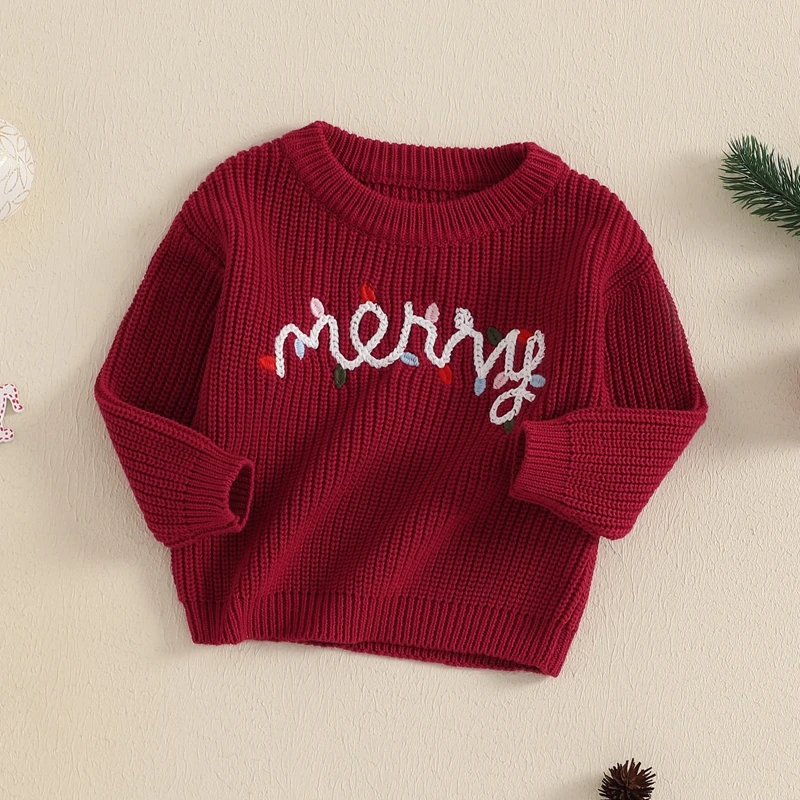 Children s Holiday Sweaters Cozy Winter Knitwear Festive Pullovers Warm Jumper Tops with Cute Embroidered Designs