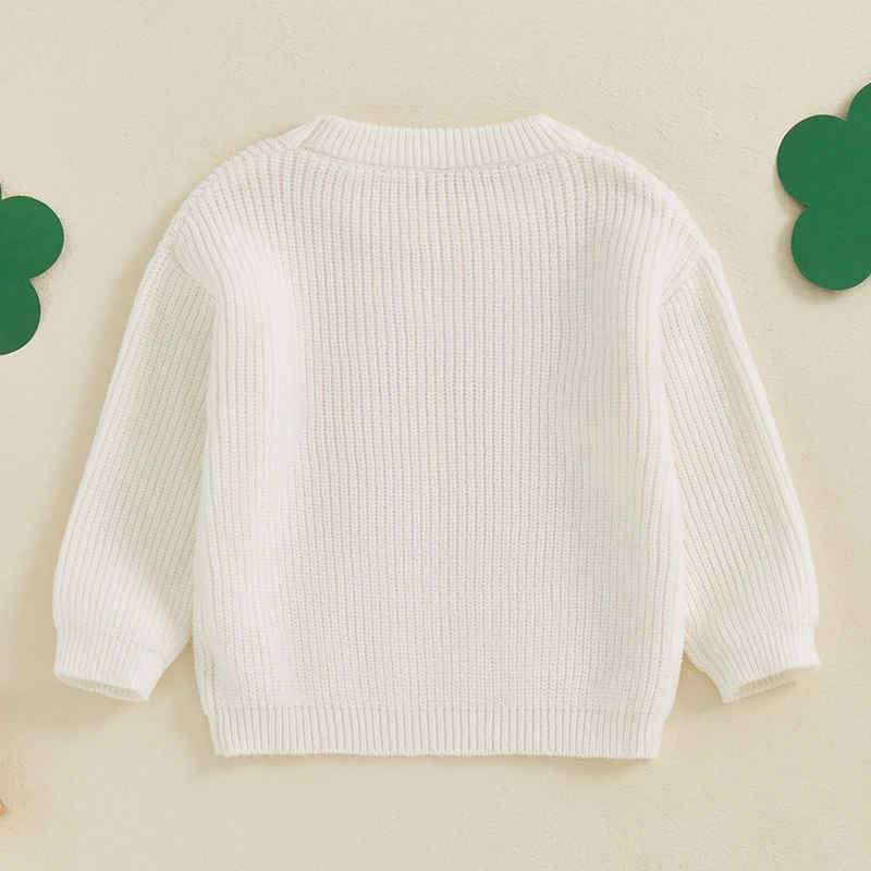 Kids Sweater Loose Knitwear Long Sleeve Crew Neck Letters Warm Winter Sweater Irish Holiday Clothes for Girls Boys 1-4 Years