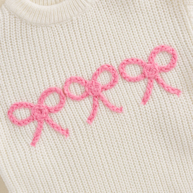 Adorable Toddler Girl Sweater with Delicate Bow Detailing Cozy Knitwear for Infants Long Sleeve Pullover for Casual Warmth