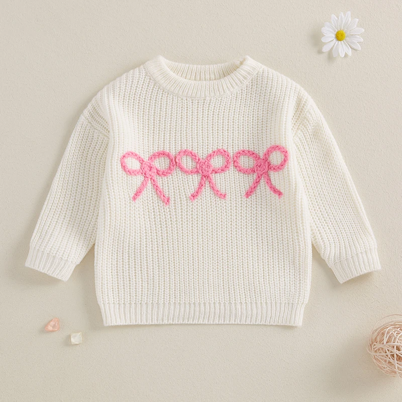 Adorable Toddler Girl Sweater with Delicate Bow Detailing Cozy Knitwear for Infants Long Sleeve Pullover for Casual Warmth