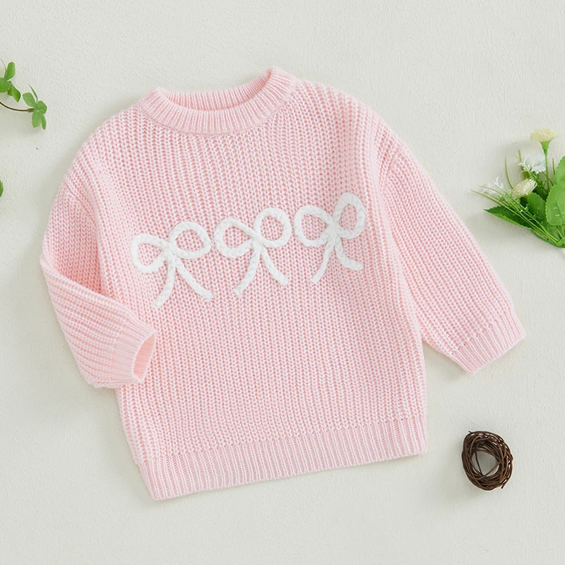 Adorable Toddler Girl Sweater with Delicate Bow Detailing Cozy Knitwear for Infants Long Sleeve Pullover for Casual Warmth