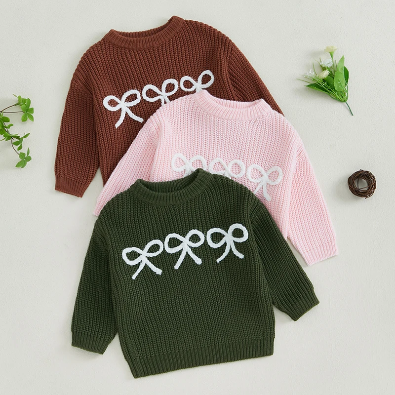 Adorable Toddler Girl Sweater with Delicate Bow Detailing Cozy Knitwear for Infants Long Sleeve Pullover for Casual Warmth