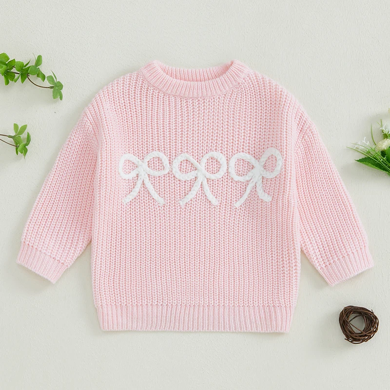 Adorable Toddler Girl Sweater with Delicate Bow Detailing Cozy Knitwear for Infants Long Sleeve Pullover for Casual Warmth