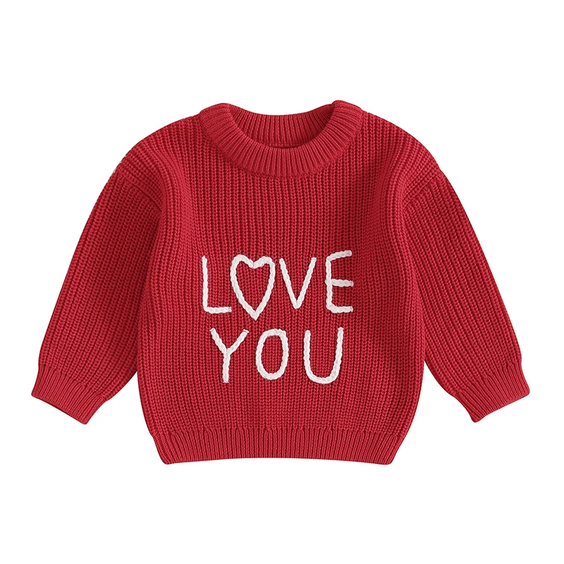 Kids Girls Sweater Long Sleeve Crew Neck Letters Warm Winter Sweater Valentine’s Day Pullover Tops for 1-4 Years