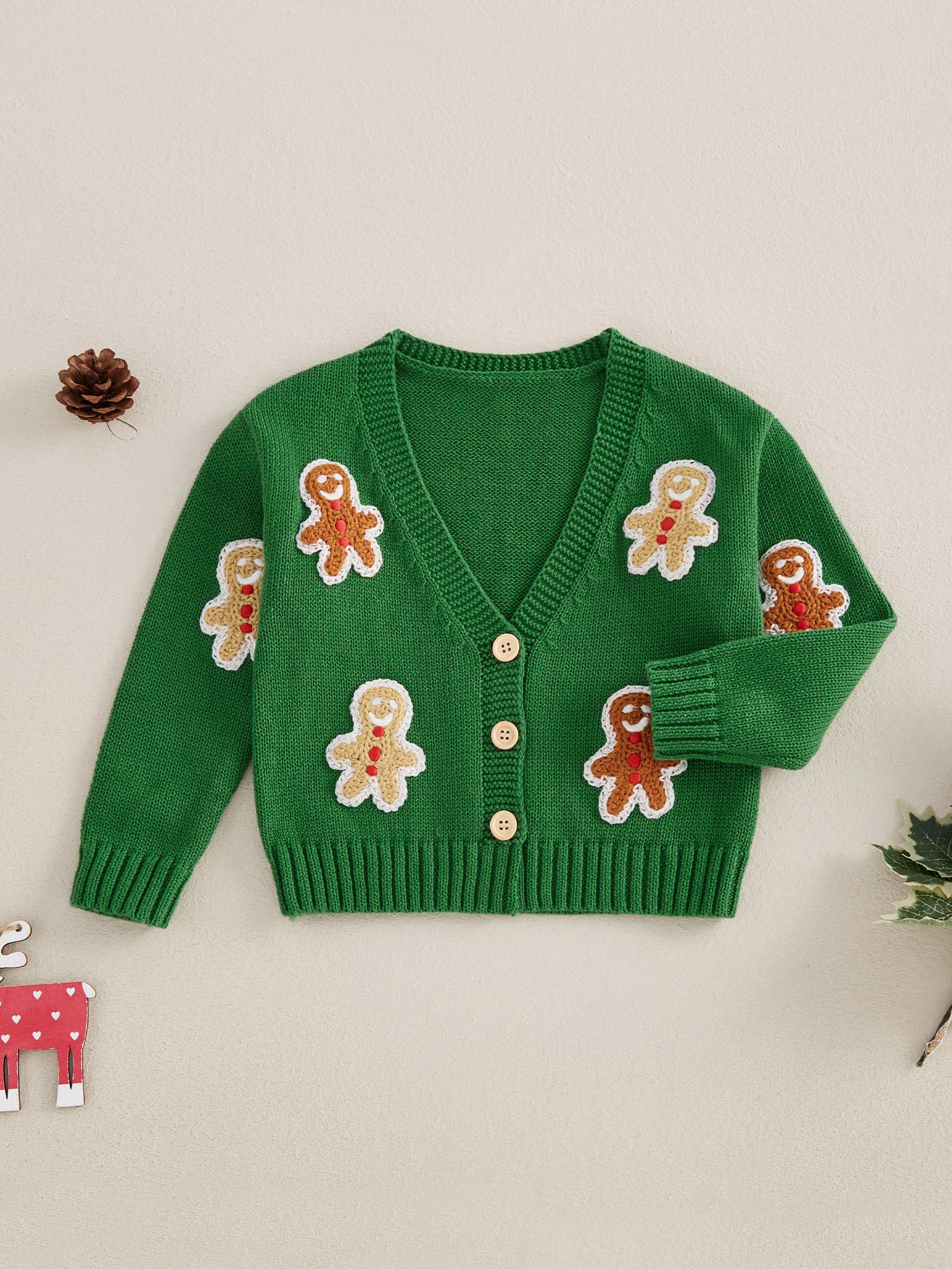 Festive Reindeer Knit Sweater for Children with Long Sleeves and Button Closure - Cozy Winter Cardigan for Boys and Girls