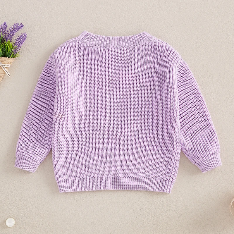 Children s Girls Pullover Sweater Cozy Long Sleeve Crew Neck Knitwear with Heart and Flower Design for Cold Weather